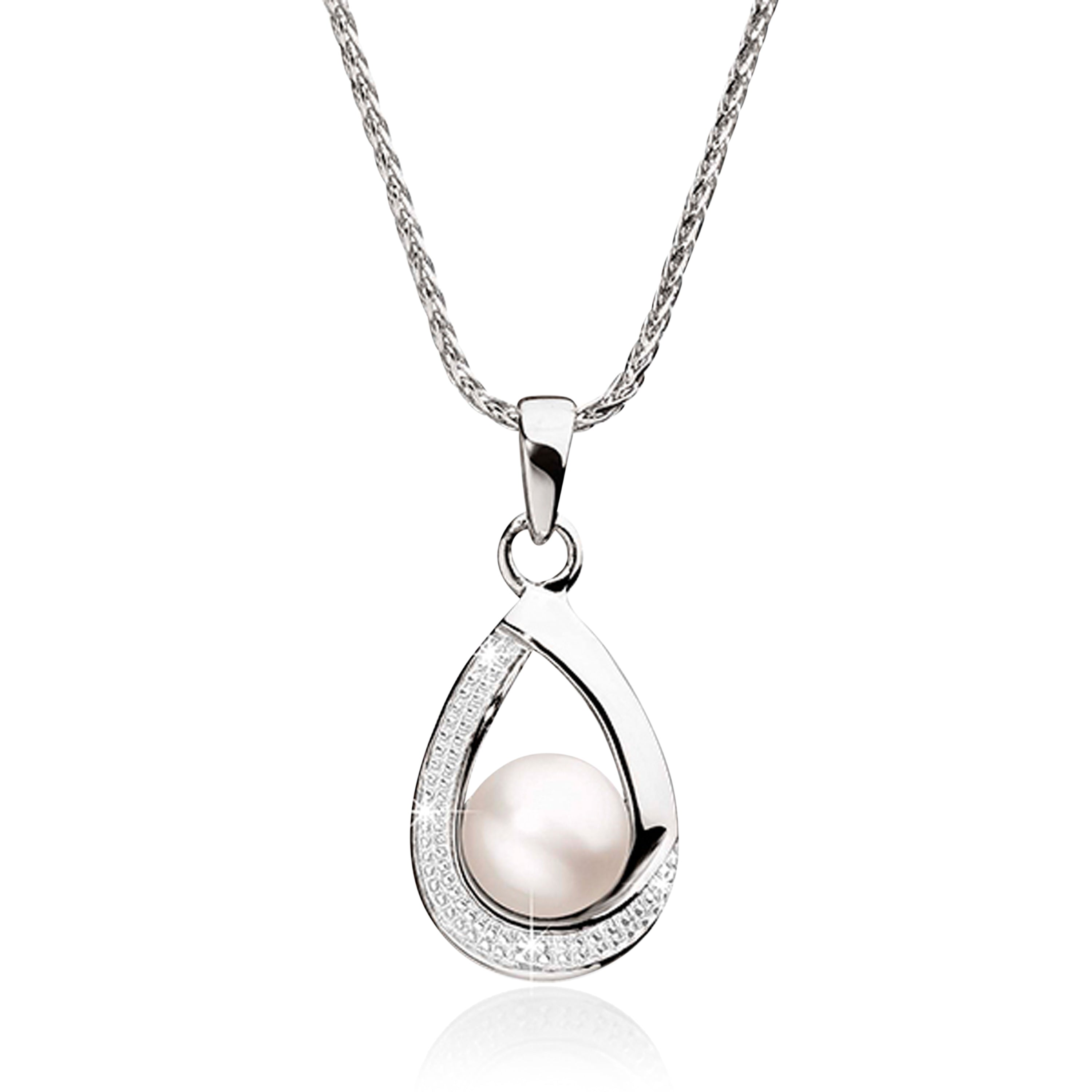 Silver pearl & diamond pendant