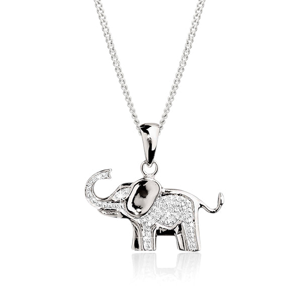 Silver diamond elephant pendant