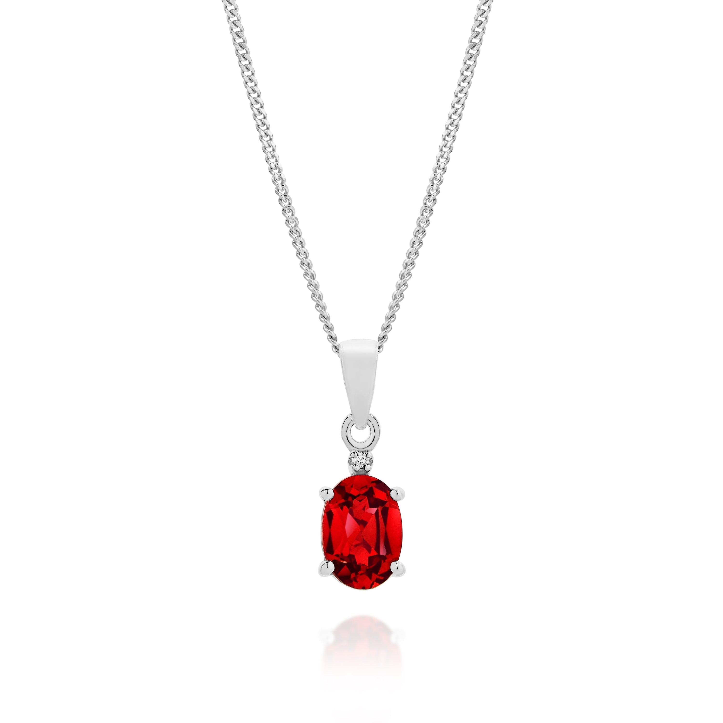 Silver created ruby & diamond pendant
