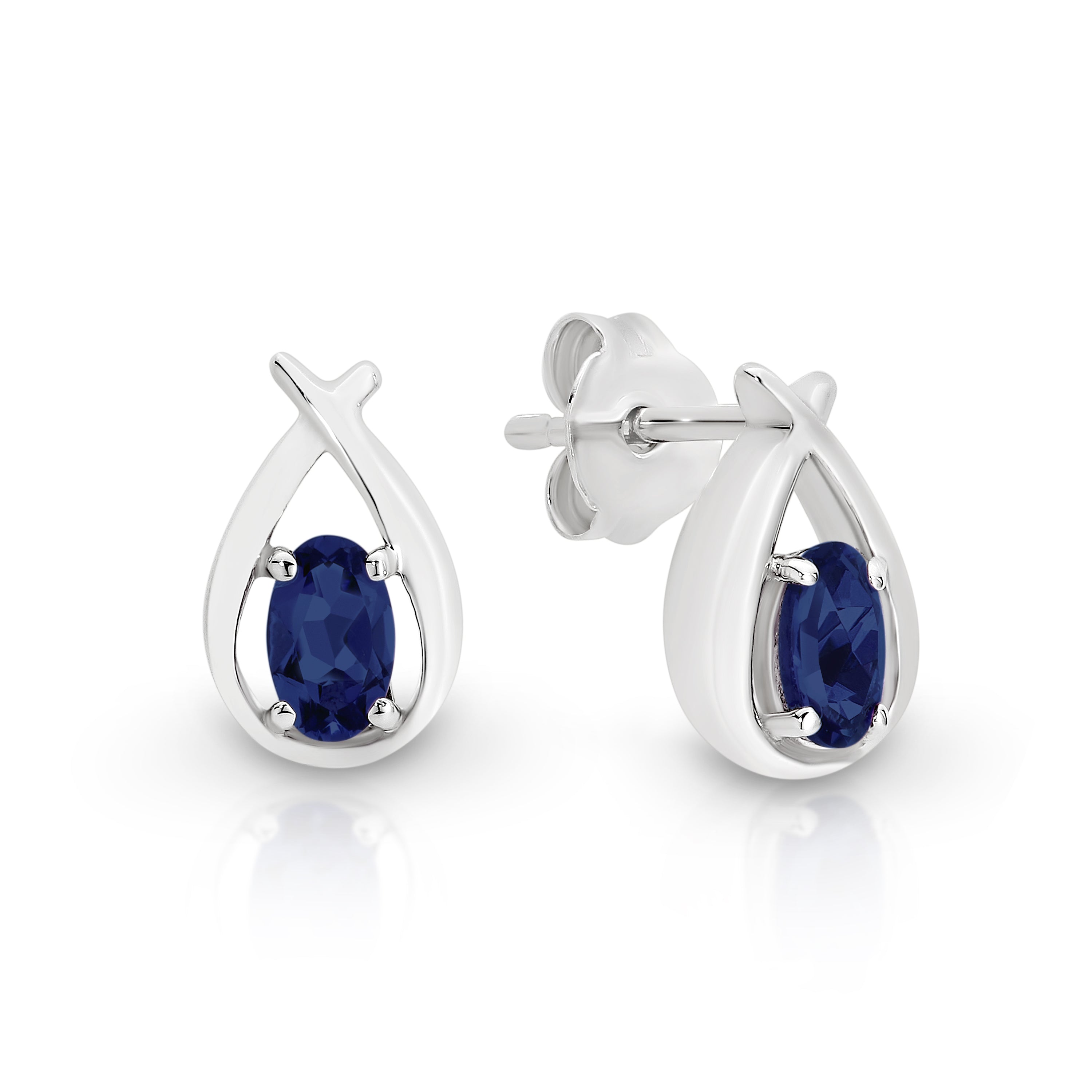 Silver created sapphire earrings
