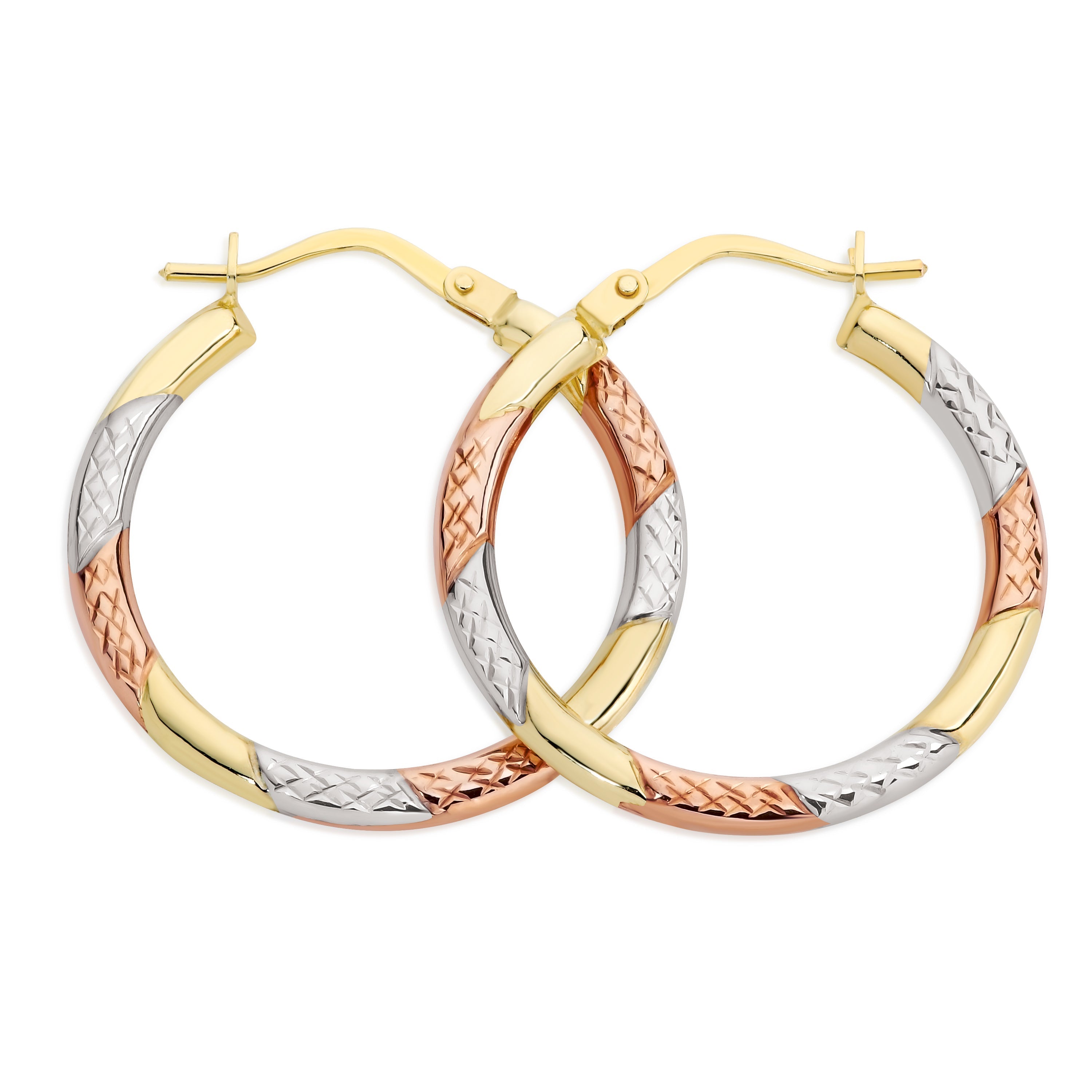 9ct gold 3 tone hoops 20mm