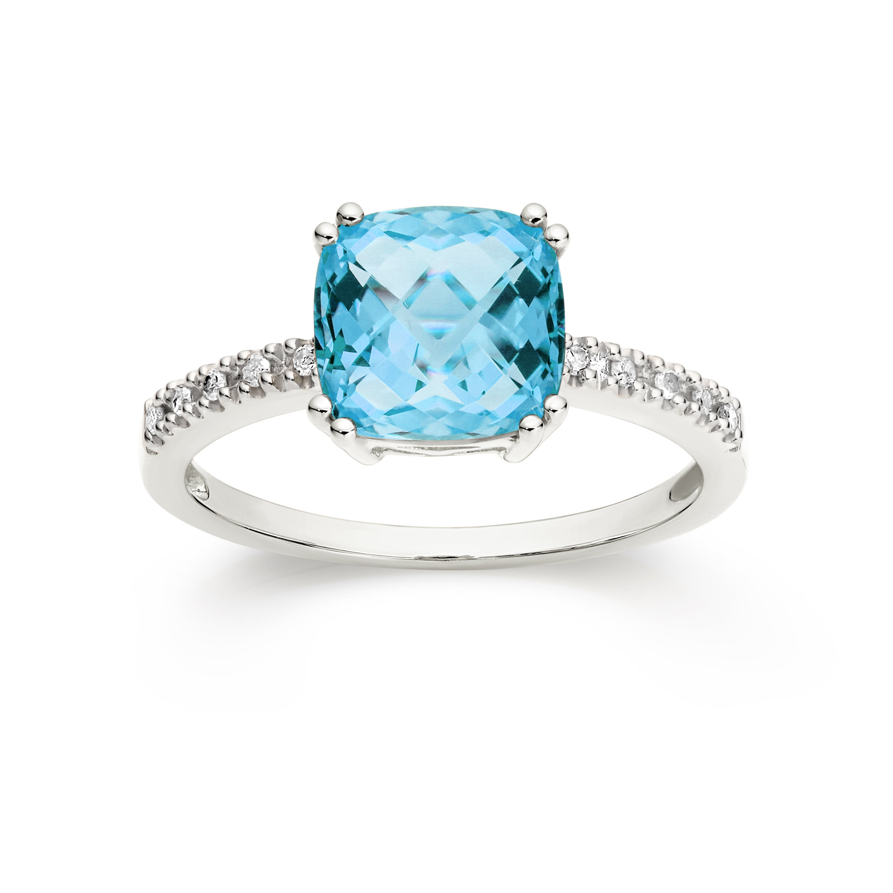 9ct white gold blue topaz & diamond ring