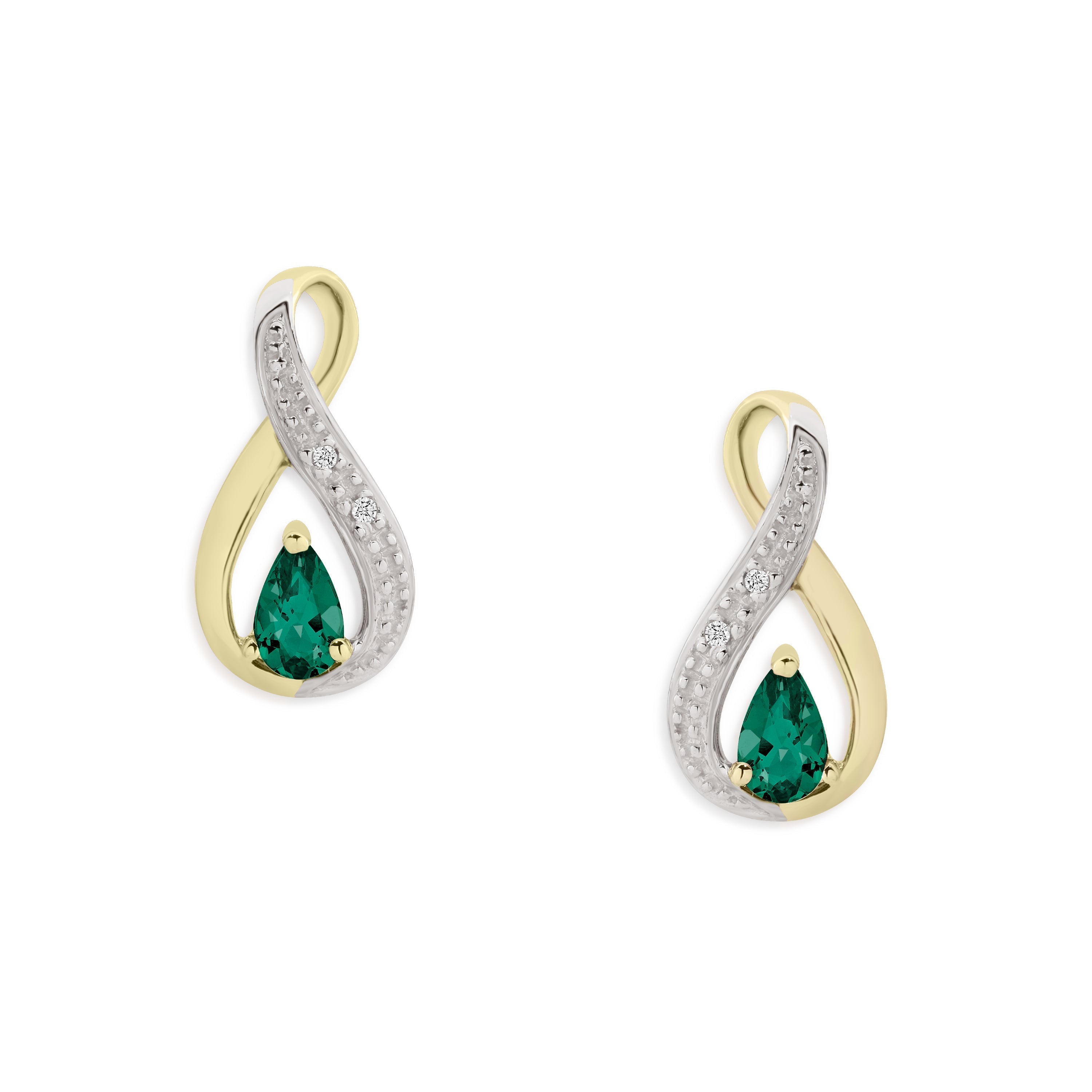 9ct gold emerald & diamond infinity studs