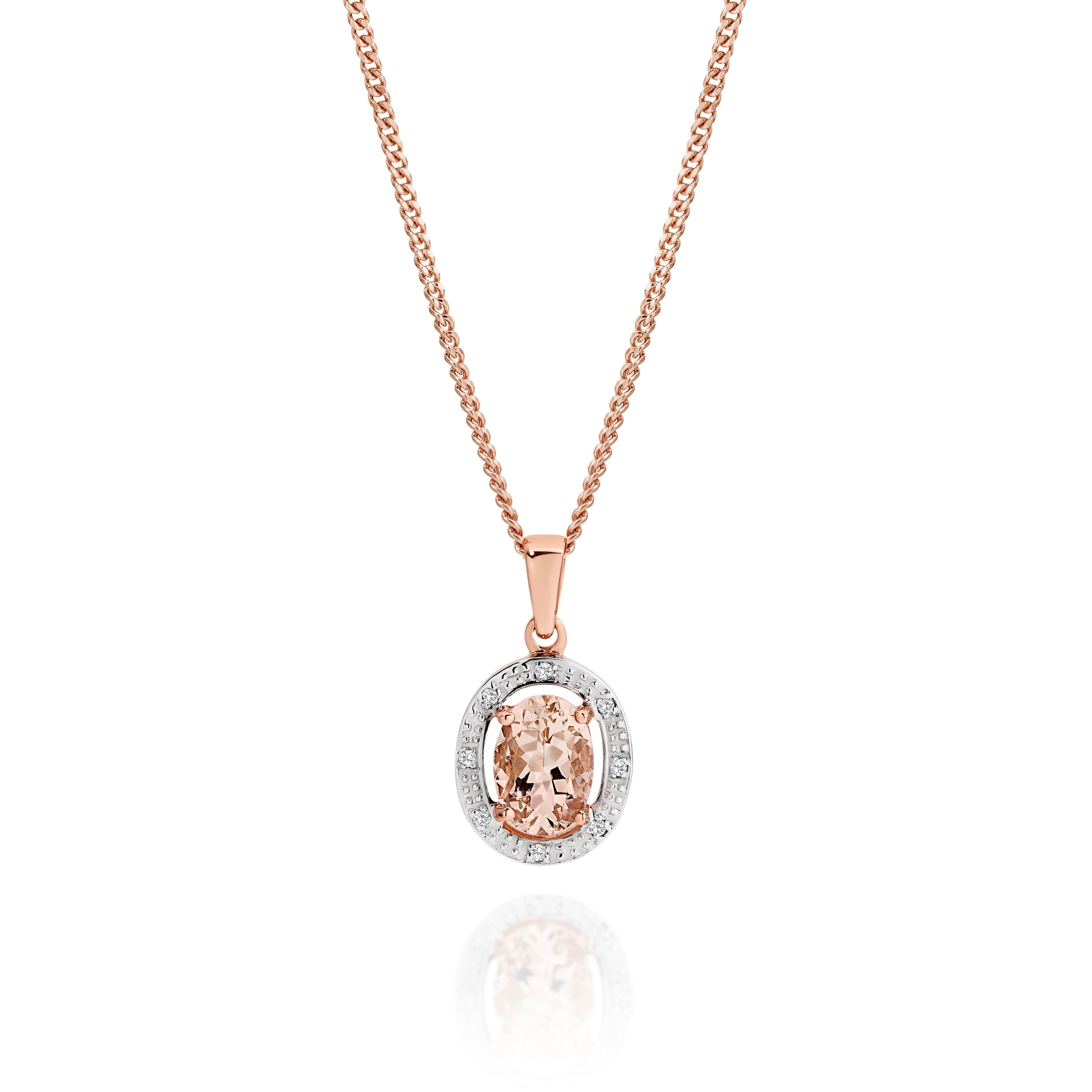 9ct rose gold morganite & diamond pendant