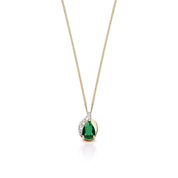 9ct gold emerald & diamond pendant