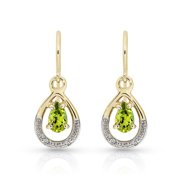 9ct peridot & diamond drop earrings