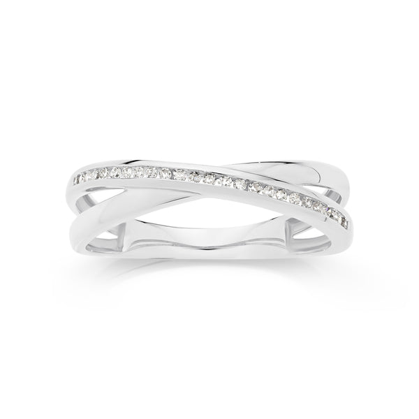 9ct white gold 0.10ct diamond crossover ring