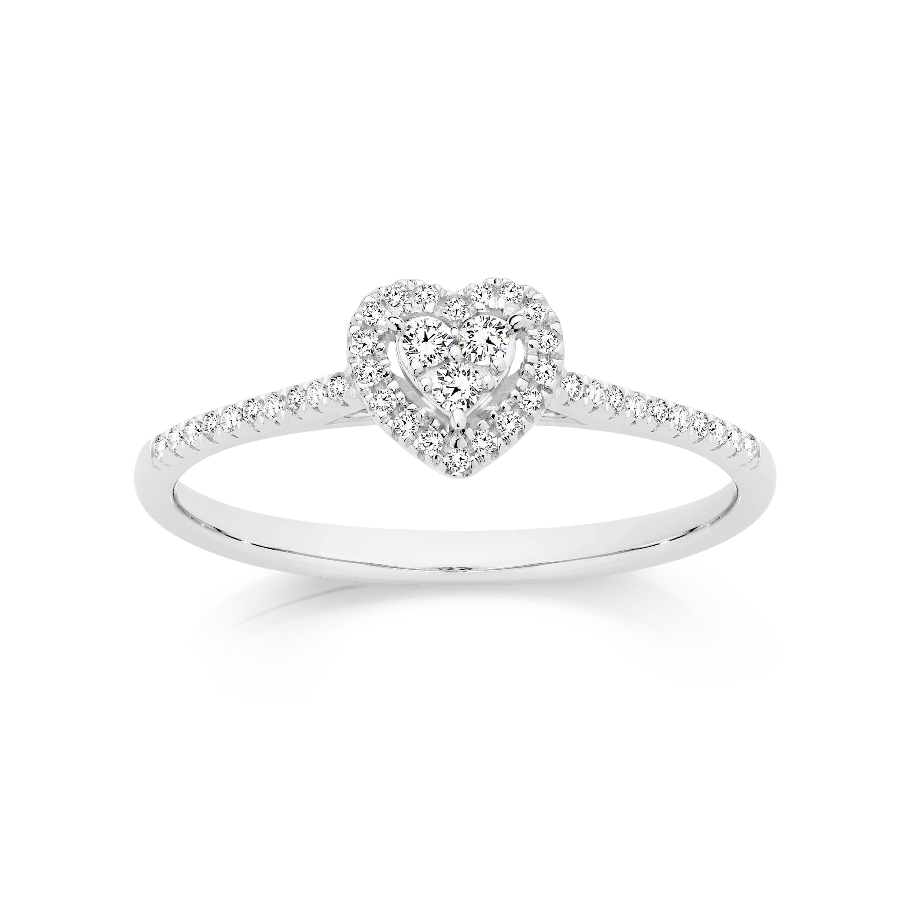 9ct white gold 0.15ct diamond heart halo ring