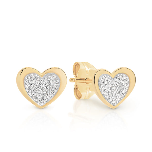 9ct 0.15ct pave heart studs