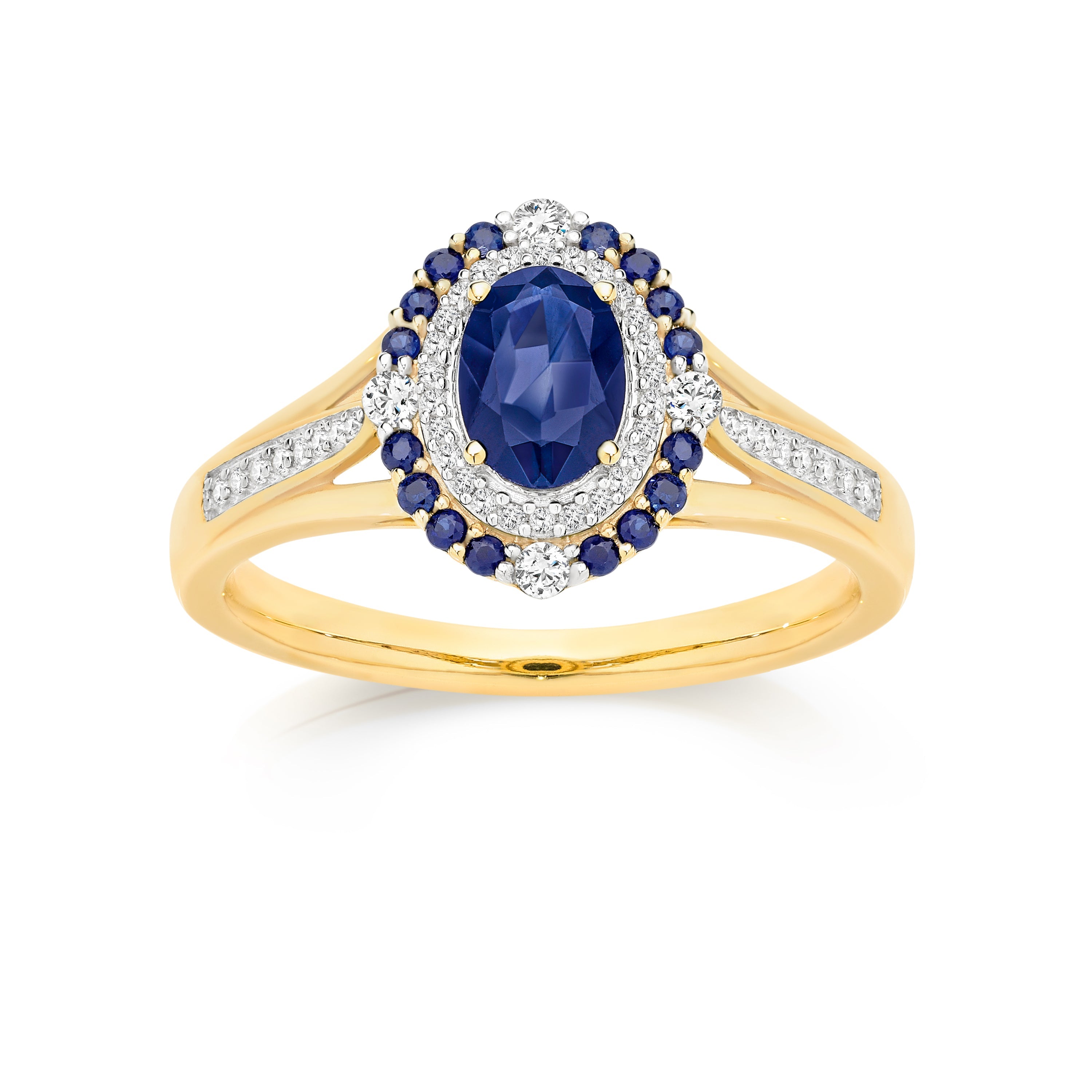9ct oval blue sapph vintage inspired ring with 0.20ct of dia