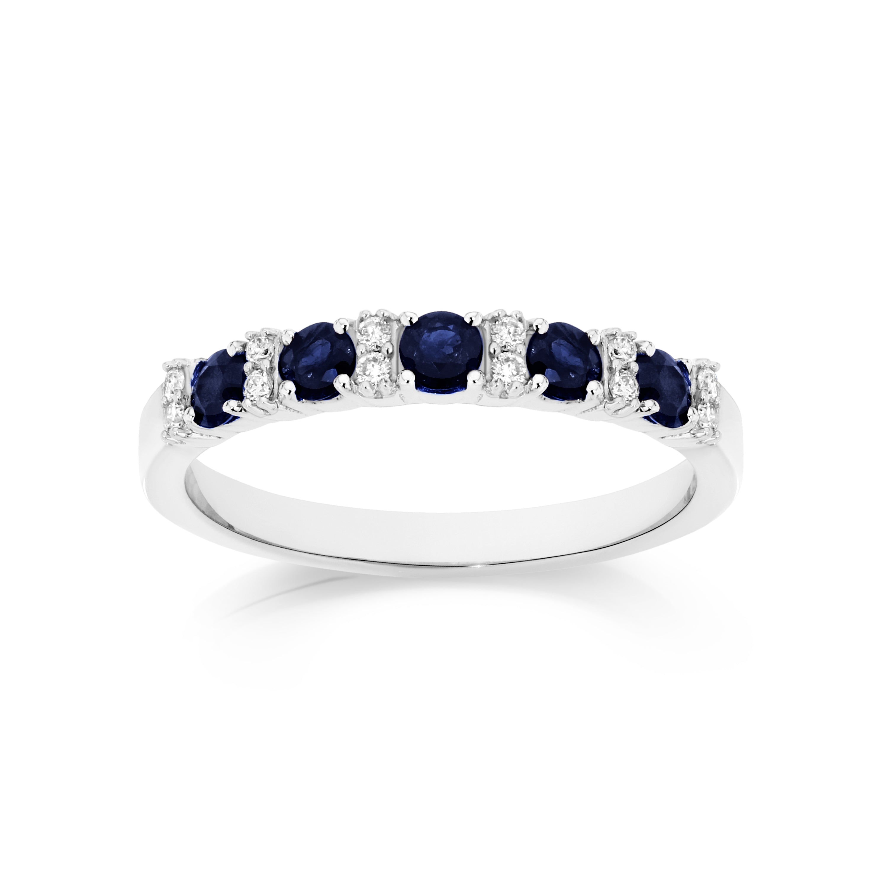 9ct white gold blue sapphire anniversary ring with 0.10ct of dia