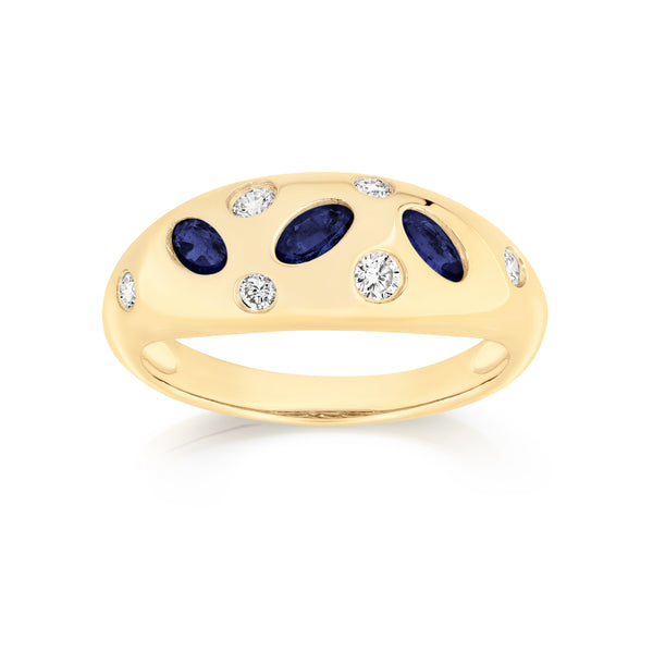 9ct blue sapphire & 0.21ct diamond ring