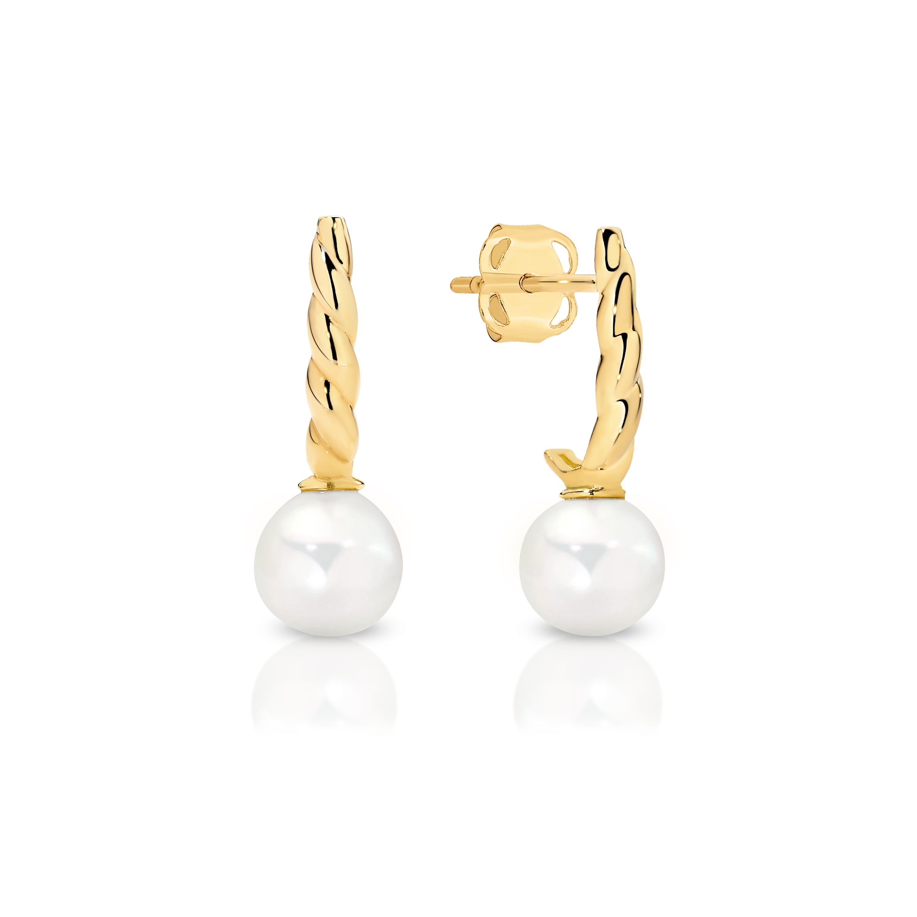 9ct white gold pearl & diamond huggie studs