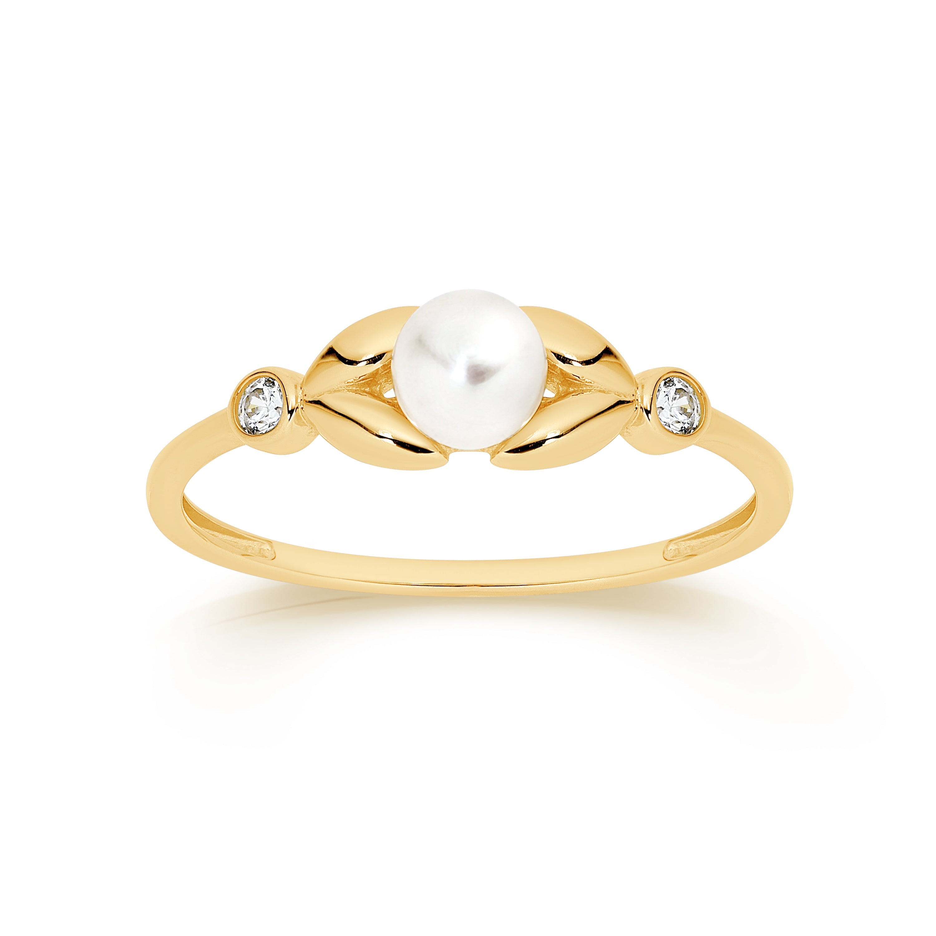 9ct pearl & cubic zirconia nature ring