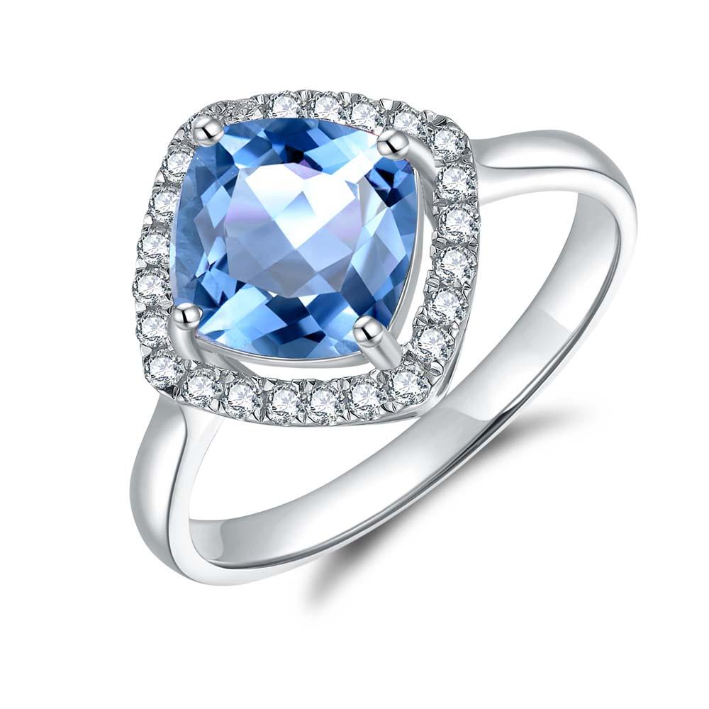 Blue Topaz & Diamond Ring in 9ct White Gold