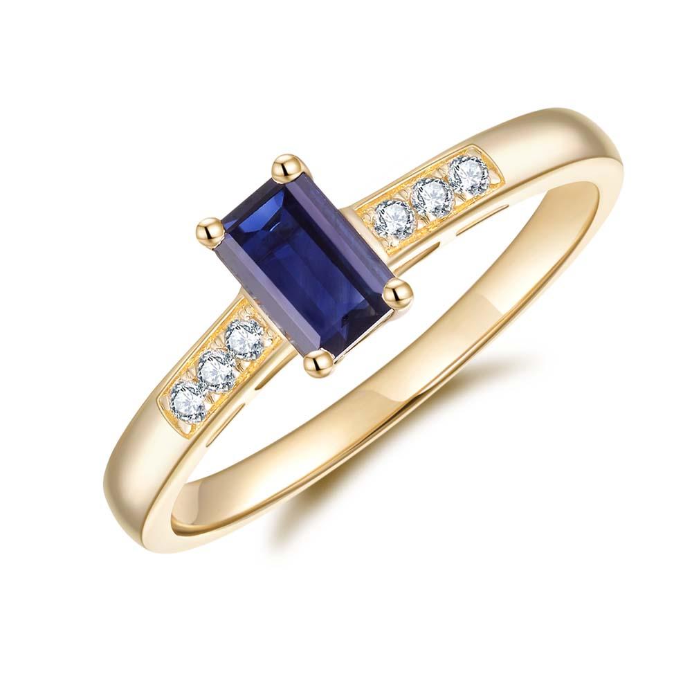 Blue Sapphire & Diamond Ring in 9ct Yellow Gold