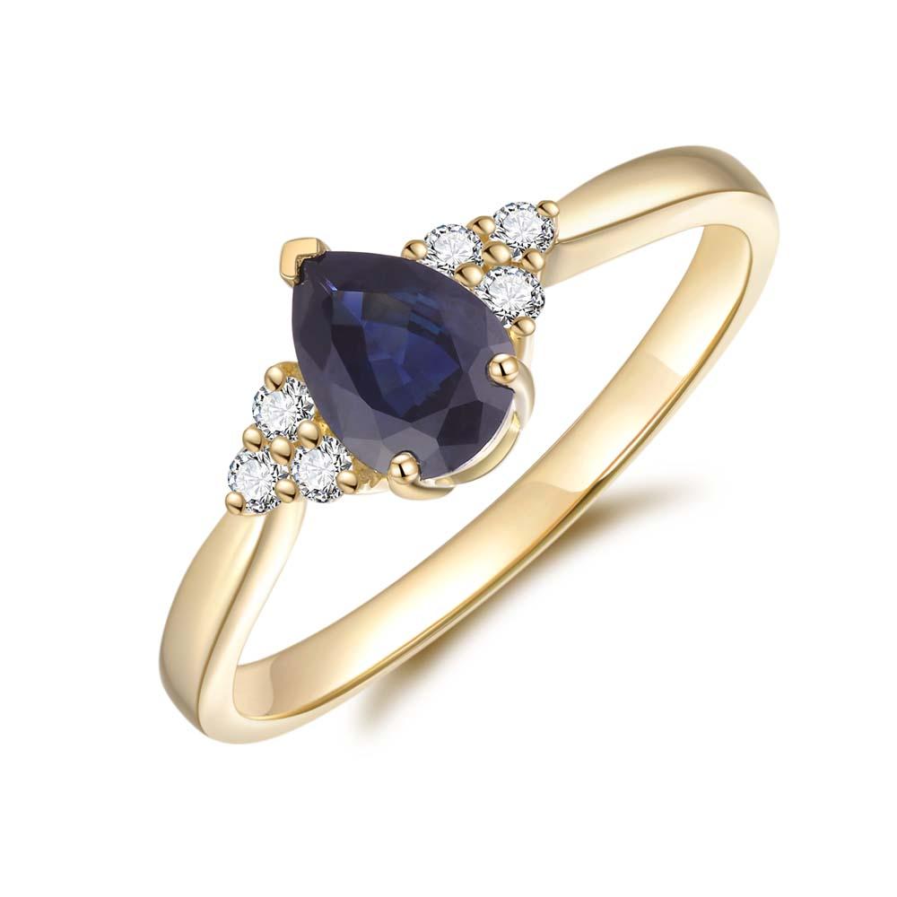Blue Sapphire & Diamond Ring in 9ct Yellow Gold