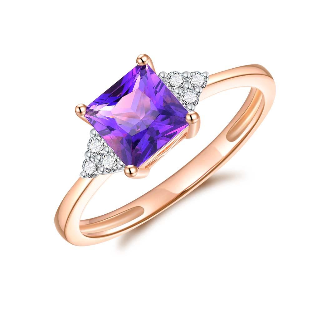 Princess Cut Amethyst & Diamond Dress Ring in 9ct Rose Gold