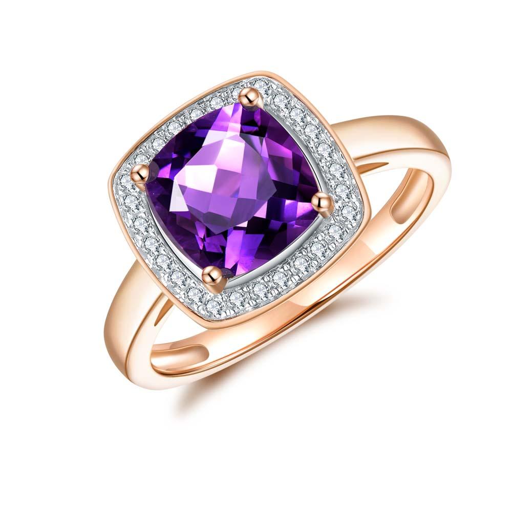 Amethyst & Diamond Ring in 9ct Rose Gold