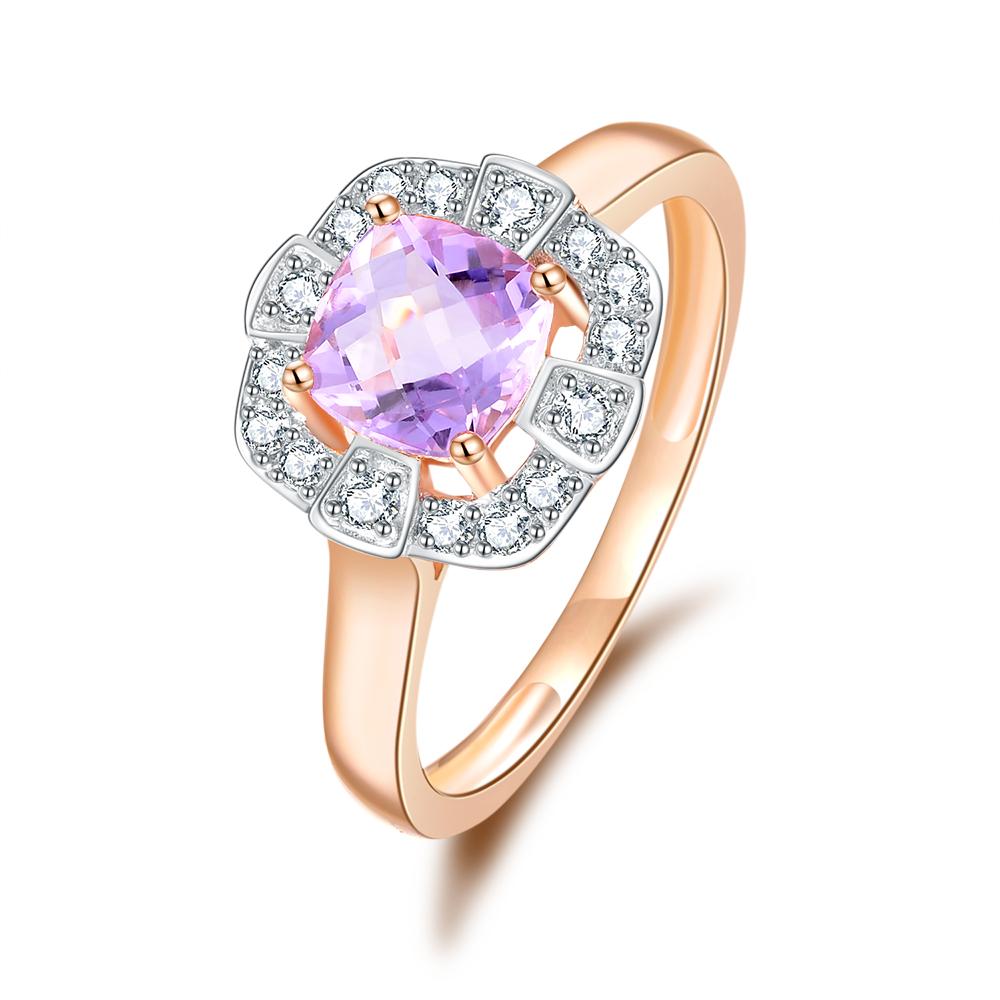 9ct Rose Gold Pink Amethyst & 0.20ct Diamond Ring