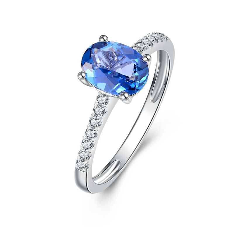 9Ct White Gold London Blue Topaz & 0.15Ct Diamond Ring