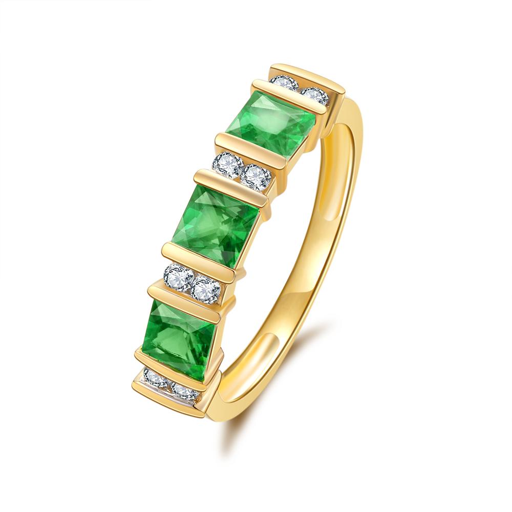 9Ct Gold Created Emerald & 0.176Ct Diamond Ring