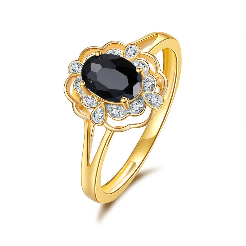 9ct Gold Blue Sapphire & Diamond Ring