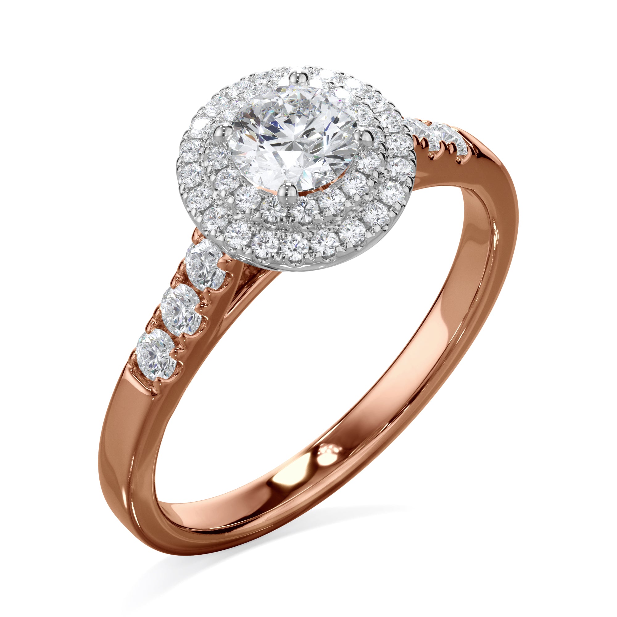 Dahlia 18k Rose Gold 0.80ct Double Halo Round Brilliant LAB Grown Bloom Diamond Ring