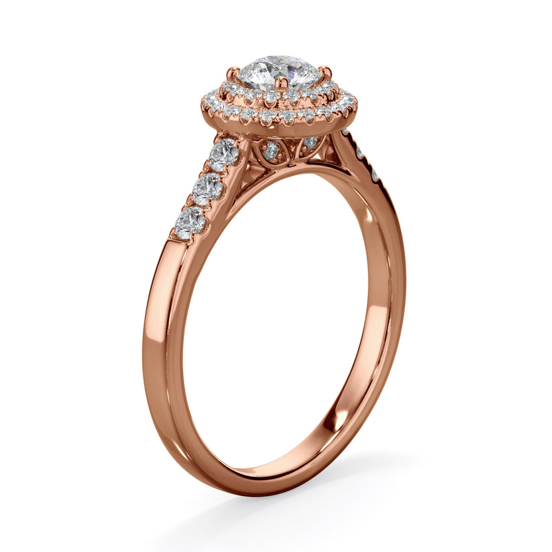 Dahlia 18k Rose Gold 0.80ct Double Halo Round Brilliant LAB Grown Bloom Diamond Ring
