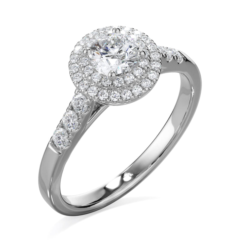 Dahlia Platinum 0.80ct Double Halo Round Brilliant LAB Grown Bloom Diamond Ring