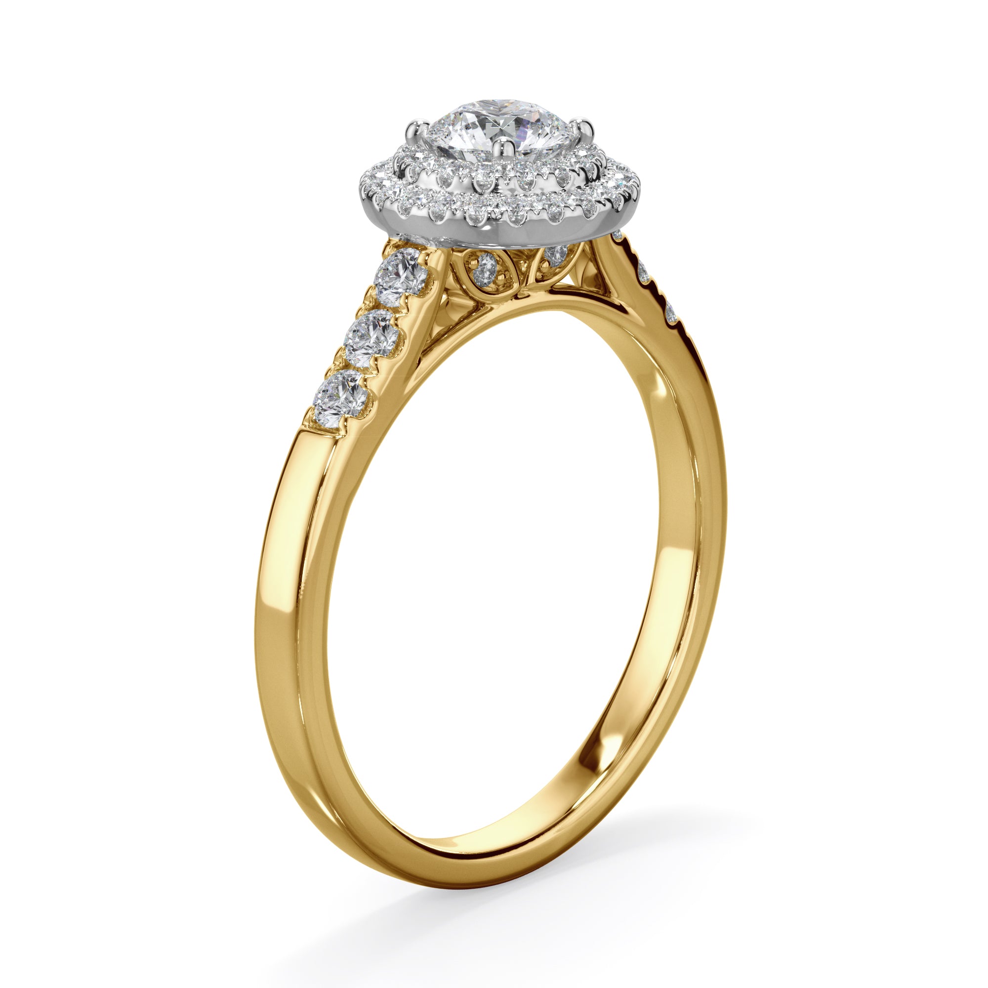 Dahlia 18k Yellow Gold 0.80ct Double Halo Round Brilliant LAB Grown Bloom Diamond Ring