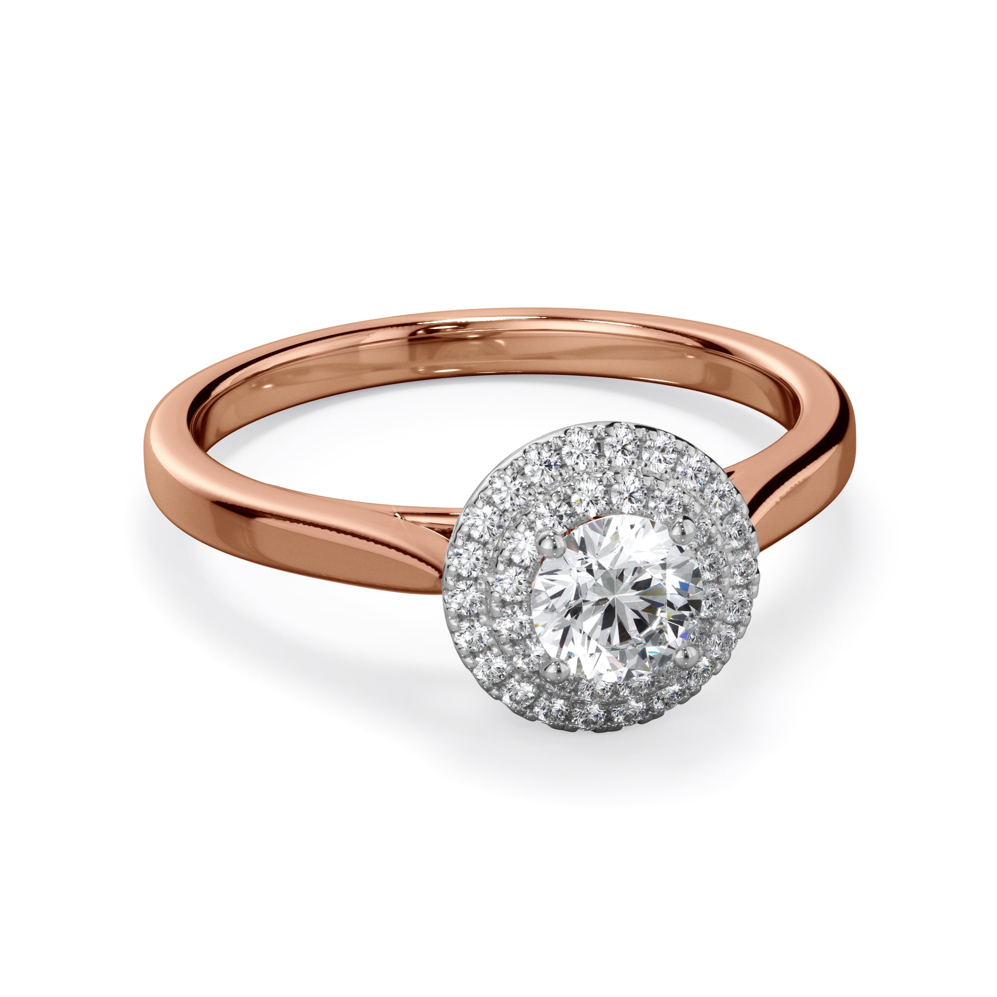 Dahlia 18k Rose Gold 0.60ct Double Halo Round Brilliant LAB Grown Bloom Diamond Ring