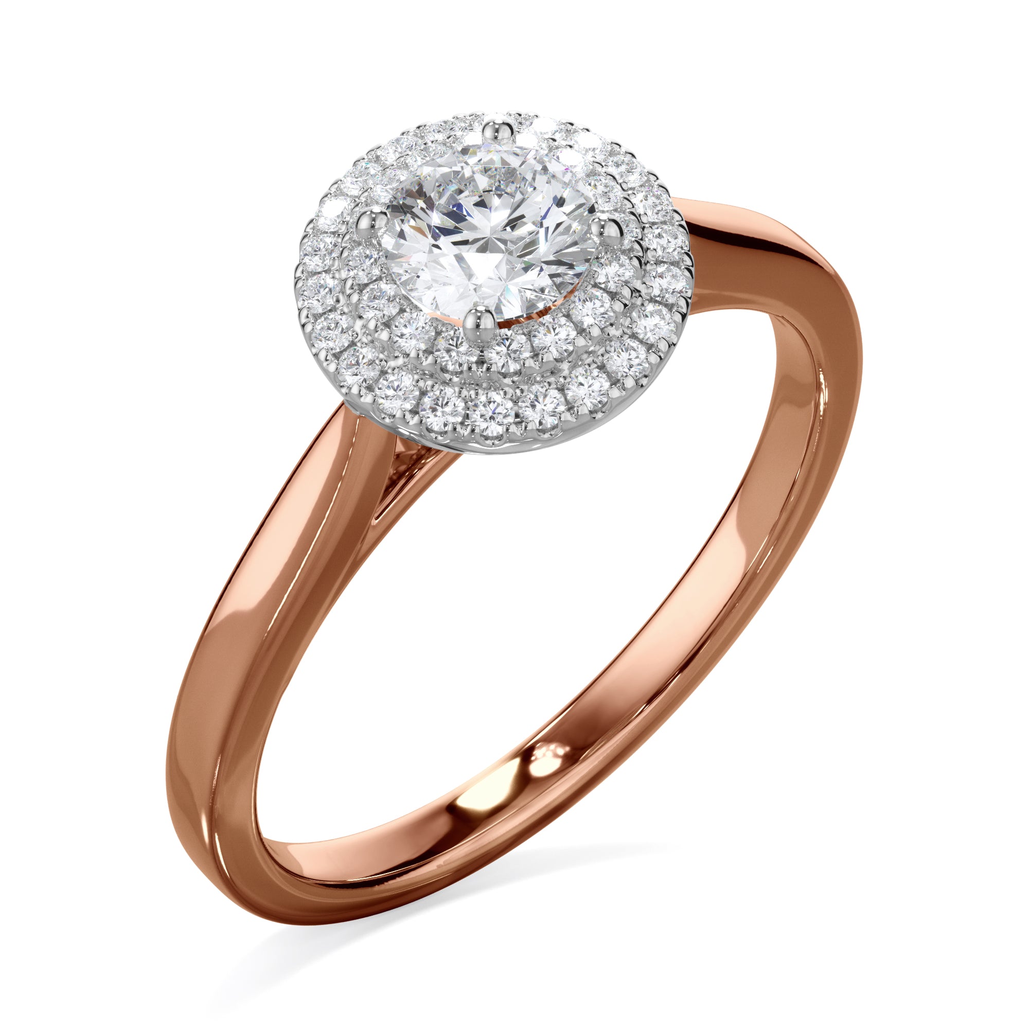 Dahlia 18k Rose Gold 0.60ct Double Halo Round Brilliant LAB Grown Bloom Diamond Ring