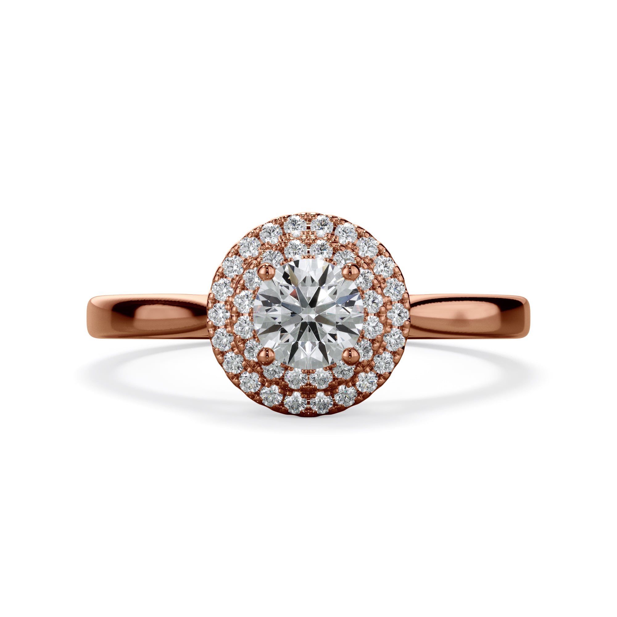 Dahlia 18k Rose Gold 0.60ct Double Halo Round Brilliant LAB Grown Bloom Diamond Ring