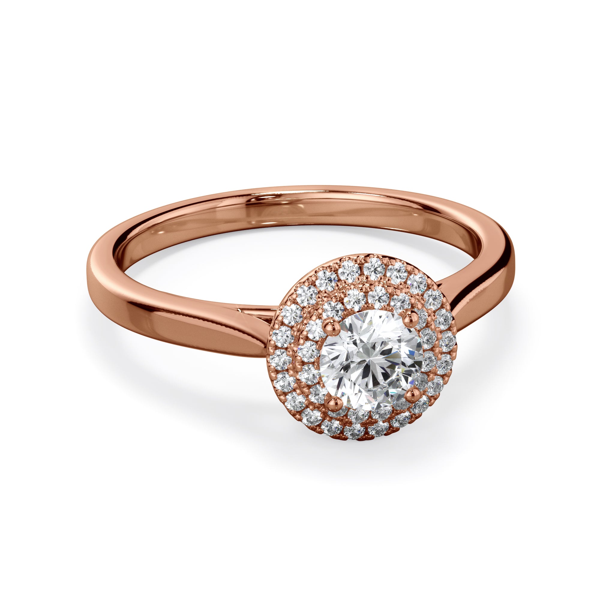 Dahlia 18k Rose Gold 0.60ct Double Halo Round Brilliant LAB Grown Bloom Diamond Ring