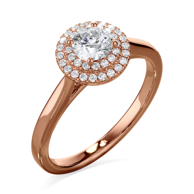 Dahlia 18k Rose Gold 0.60ct Double Halo Round Brilliant LAB Grown Bloom Diamond Ring