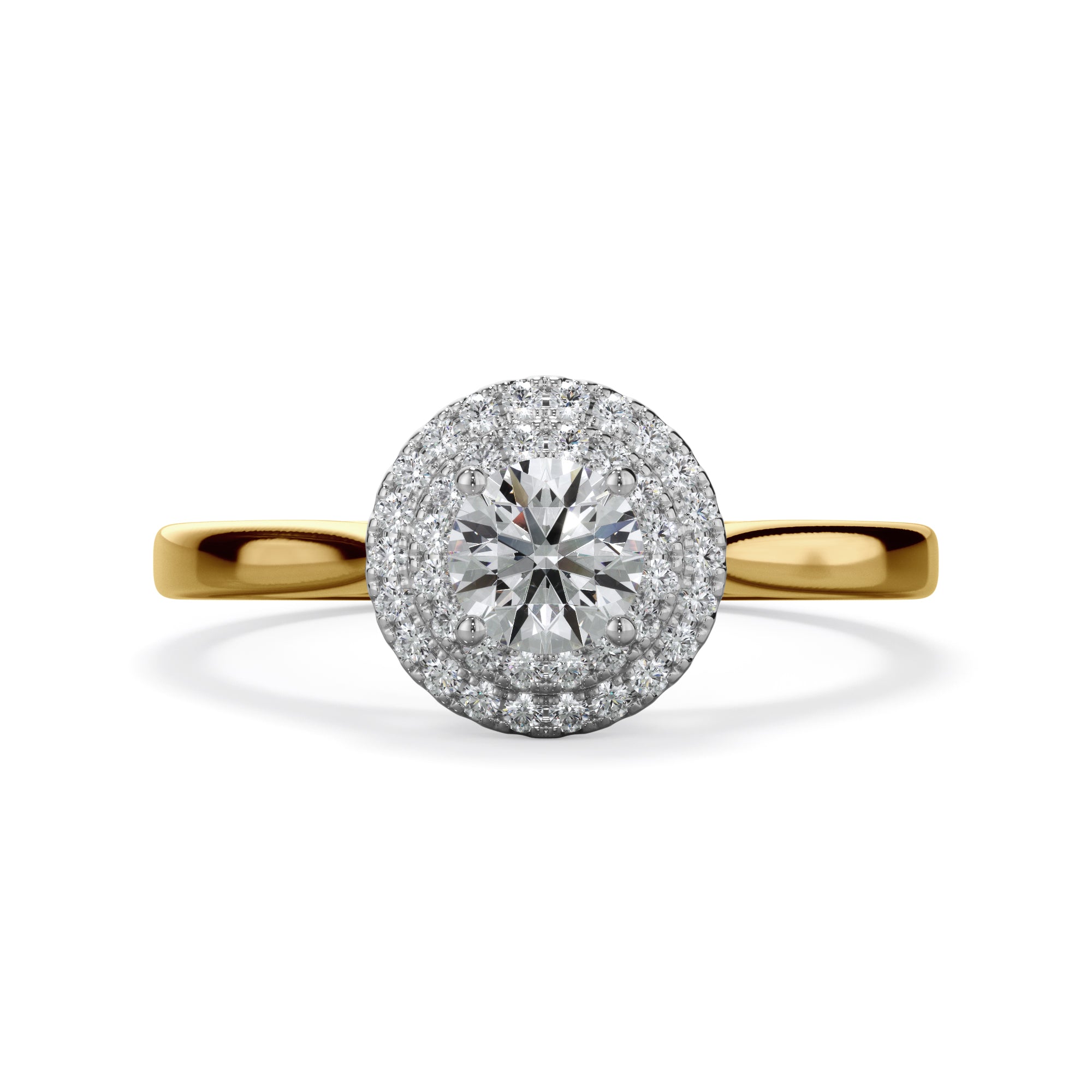Dahlia 18k Yellow Gold 0.60ct Double Halo Round Brilliant LAB Grown Bloom Diamond Ring