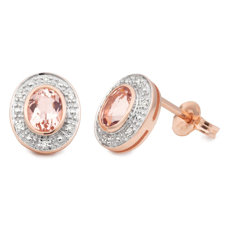 Morganite & Diamond Bezel-Bead Set Stud Earrings in 9ct Rose Gold