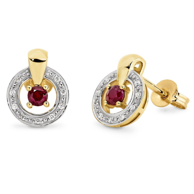 Ruby & Diamond Claw-Bead Set Stud Earrings in 9ct Yellow Gold