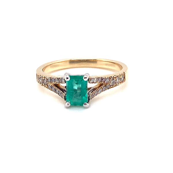 9CT Yellow Gold Emerald & Diamond Ring