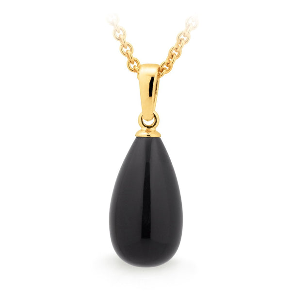 Onyx Drop Pendant in 9ct Yellow Gold