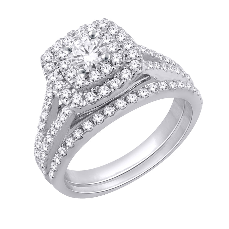 1.0ct TW of Diamond Halo Engagement & Wedding Ring Set in 10ct White Gold