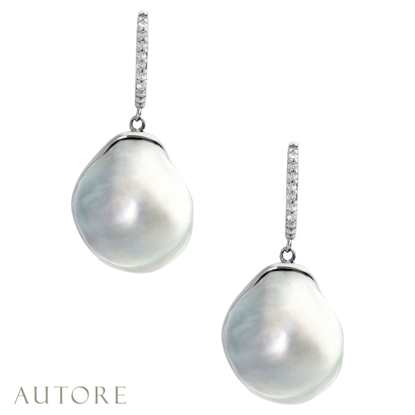AUTORE 16mm South Sea baroque pearl and diamond huggie earrings