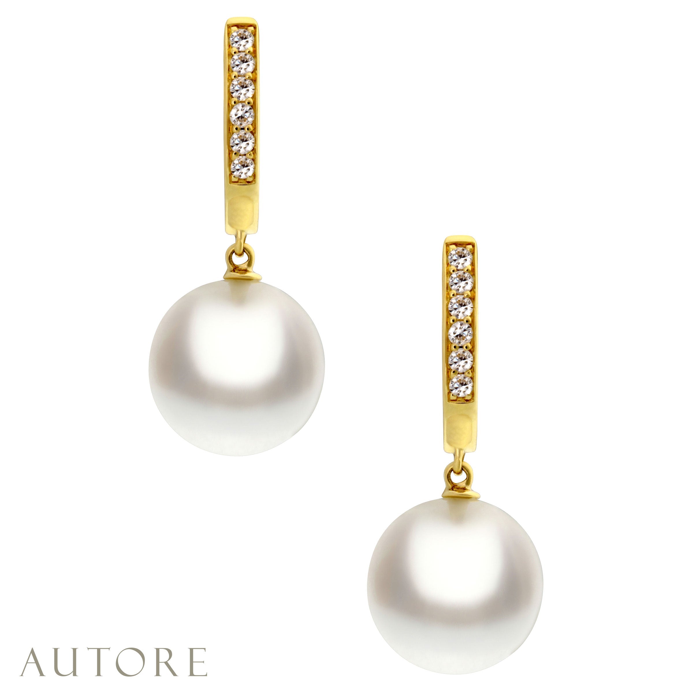 AUTORE 18ct gold 9mm South Sea pearl and diamond huggie earrings