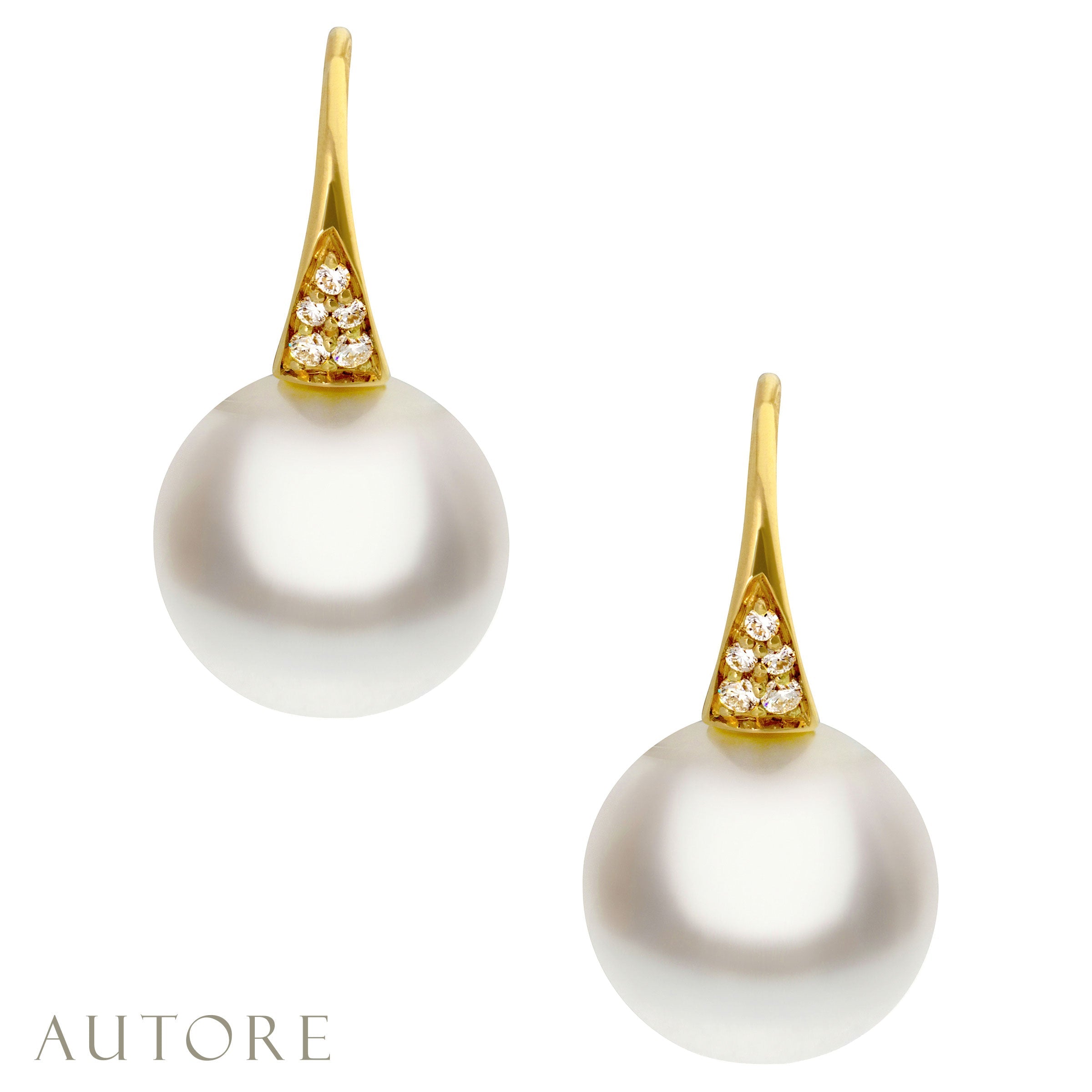 AUTORE 18ct gold 11mm South Sea pearl and diamond drop earrings