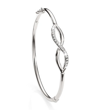 Silver stone set infinity hinge bangle