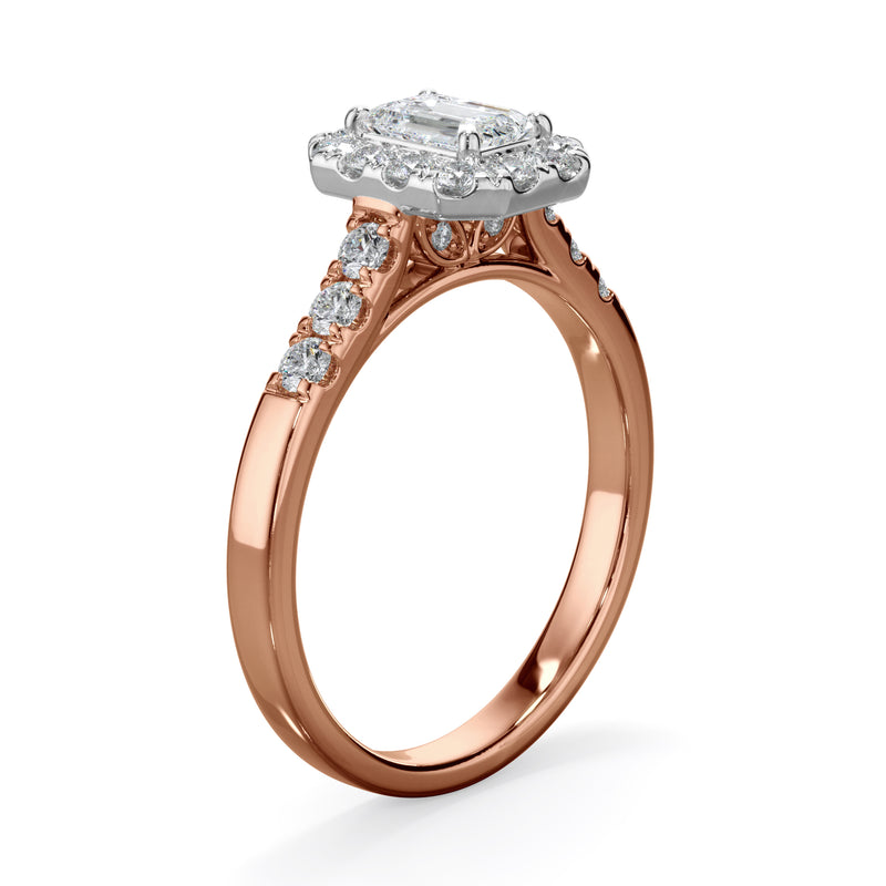 Azalea 18k Rose Gold Radiant Cut Halo LAB Grown Bloom Diamond Ring TDW 1.01ct
