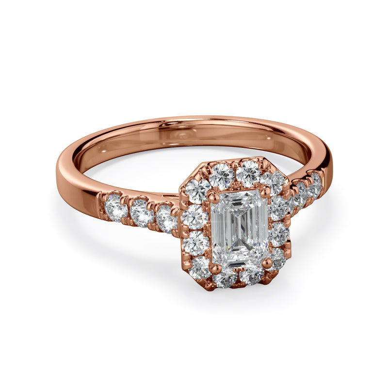 Azalea 18k Rose Gold Radiant Cut Halo LAB Grown Bloom Diamond Ring TDW 1.01ct