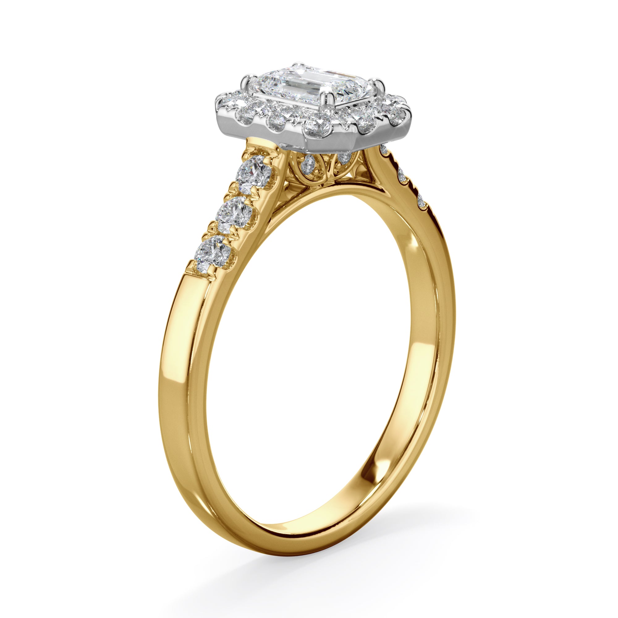 Azalea 18k Yellow Gold Radiant Cut Halo LAB Grown Bloom Diamond Ring TDW 1.01ct