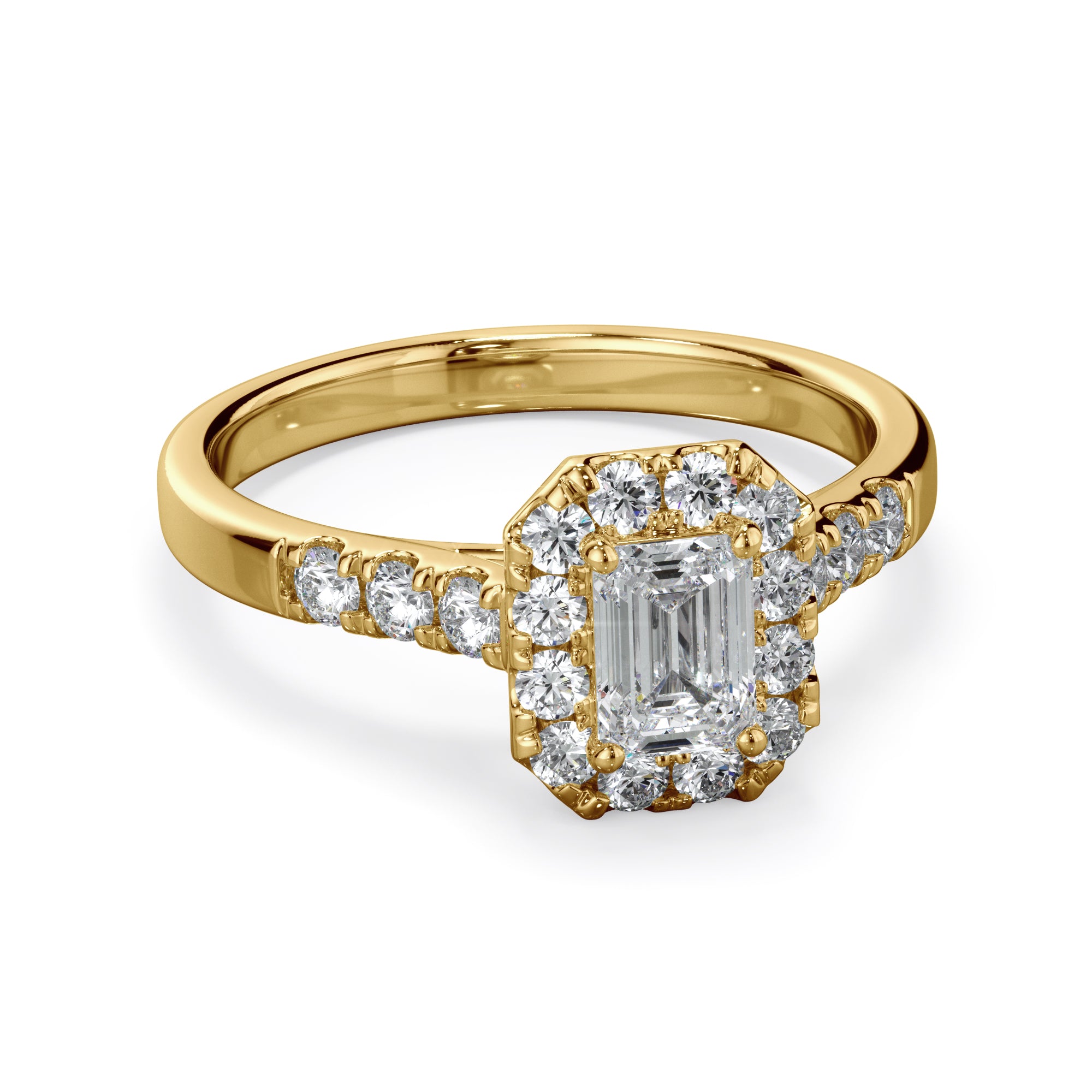 Azalea 18k Yellow Gold Radiant Cut Halo LAB Grown Bloom Diamond Ring TDW 1.01ct